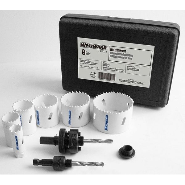 Westward Hole Saw Electricians Kit, 9 pcs. - 29VX13