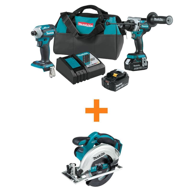 Kit Combo Inalámbrico sin Escobillas de Litio-Ion LXT de 18V Makita 5.0 Ah (de 2 piezas) con Sierra Circular Ligera de 6-1/2 pulg. de bonificación LXT de 18V - XT288T-XSS02Z