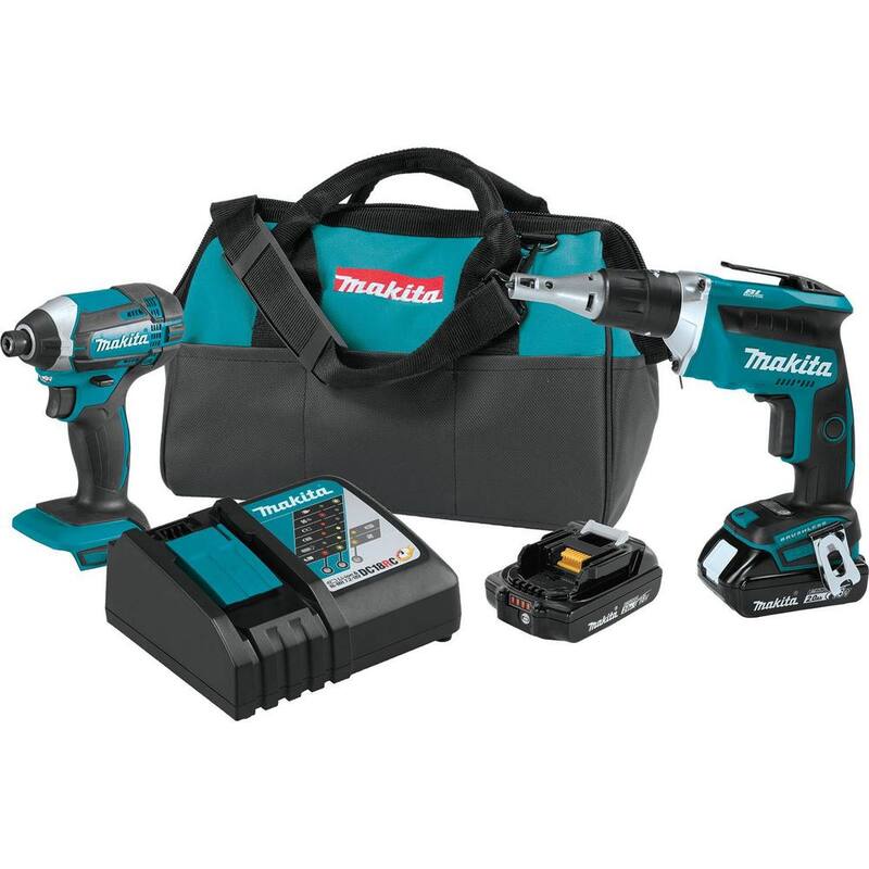 Kit inalámbrico compacto de combo Makita de 18V 2.0Ah LXT de iones de litio (2 piezas) (Atornillador de impacto/atornillador de paneles de yeso sin escobillas) - XT262R