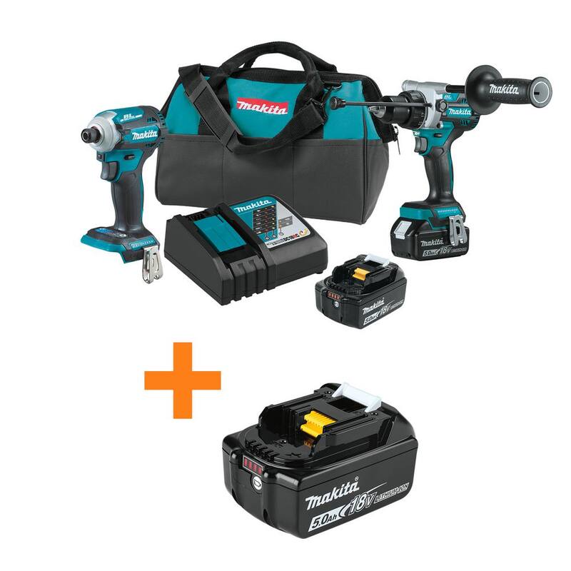 Kit de Combo Inalámbrico sin Escobillas de Litio-Ion LXT de 18V de Makita 5.0 Ah (2 piezas) con batería adicional de Litio-Ion LXT de 18V 5.0Ah - XT288T-BL1850B