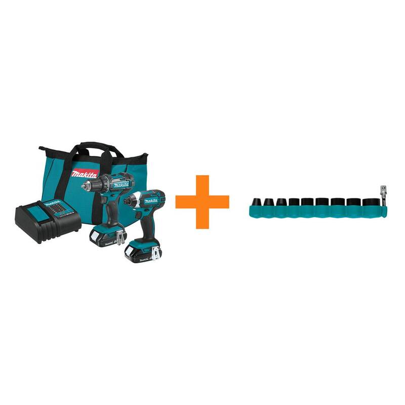 Kit combinado compacto de 2 piezas Makita 18V LXT de litio-ion con juego de llaves de impacto XPS SAE con estándar SA (10 piezas) - CT225SYX-E01672