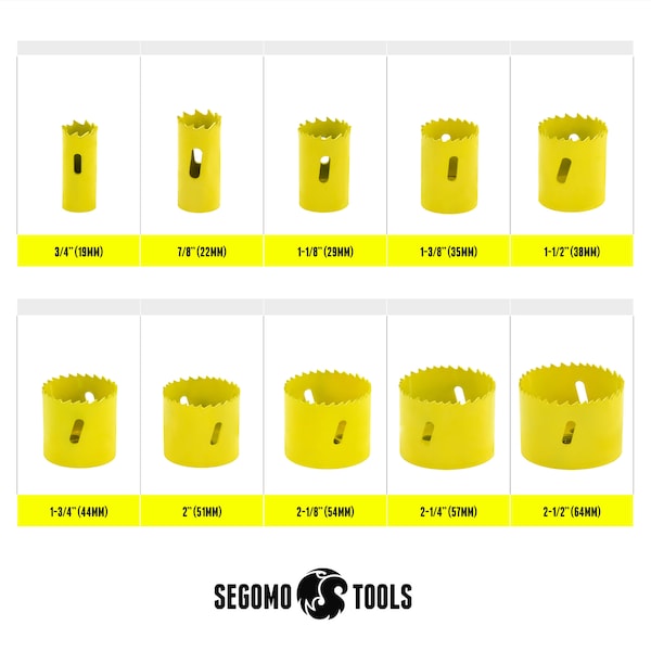 Segomo Tools 16 Piece General Purpose Bi-Metal Hole Saw Kit (3/4" to 2 1/2") - M09013B