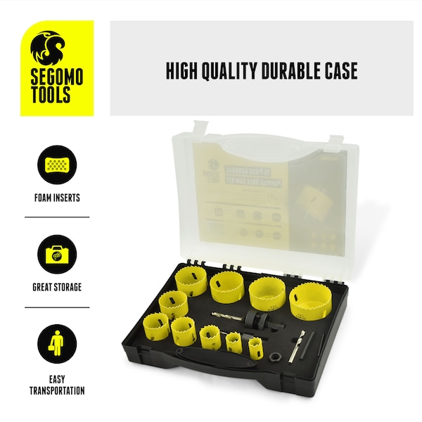 Segomo Tools 16 Piece General Purpose Bi-Metal Hole Saw Kit (3/4" to 2 1/2") - M09013B