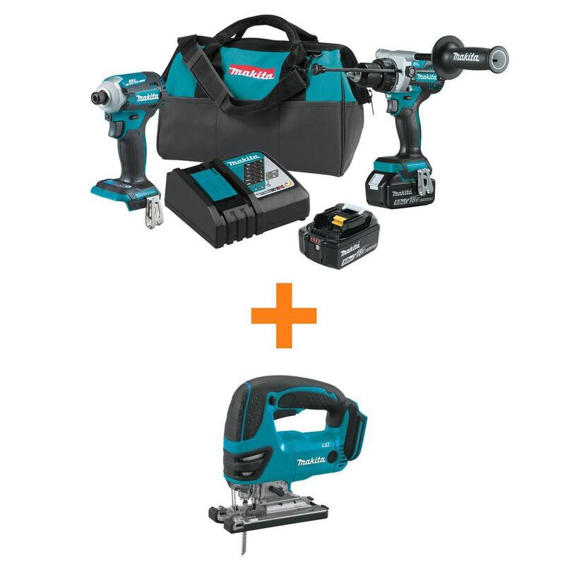 Kit combinado inalámbrico sin escobillas de iones de litio LXT de 18V de Makita 5.0 Ah (2 piezas) con bono de sierra de vaivén inalámbrica de iones de litio LXT de 18V - XT288T-XVJ03Z