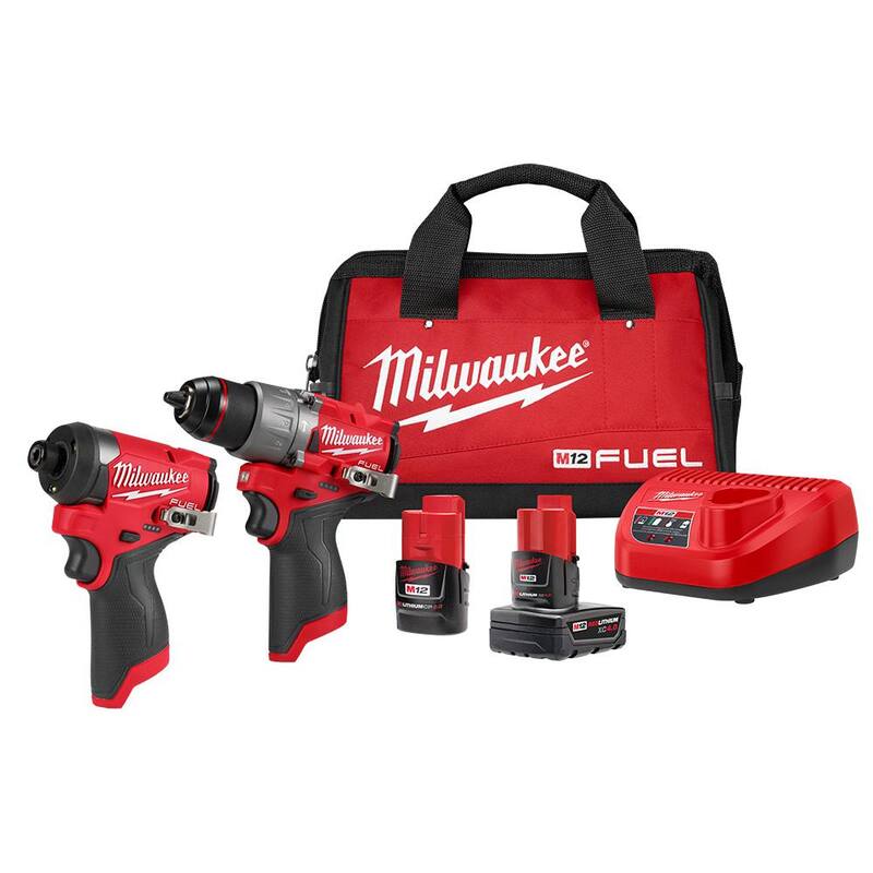 Milwaukee M12 FUEL Combo de Taladro Percutor Inalámbrico y Destornillador de Impacto de 12 Voltios con Tecnología de Iones de Litio sin Escobillas, viene con 2 Baterías y Bolsa (Set de 2 Herramientas) - 3497-22.