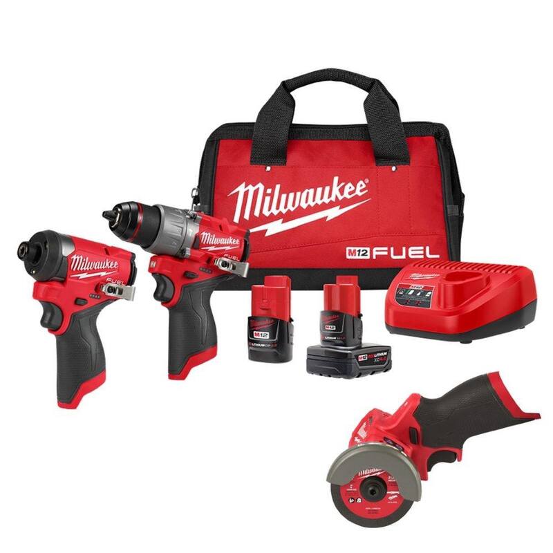 Juego combinado de taladro percutor inalámbrico y destornillador de impacto Milwaukee M12 FUEL de 12 voltios con tecnología de motor sin escobillas de iones de litio y sierra de corte - 3497-22-2522-20