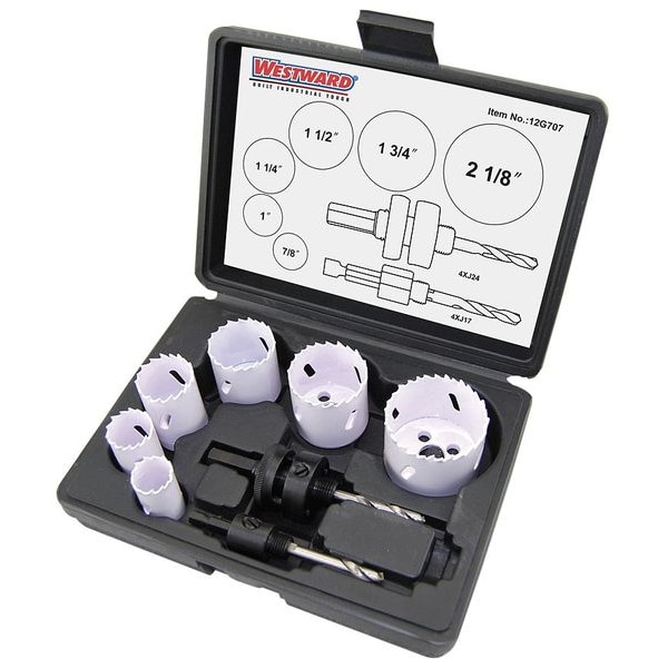 Westward Hole Saw Set, Bi-Metal, 8pcs - 12G707