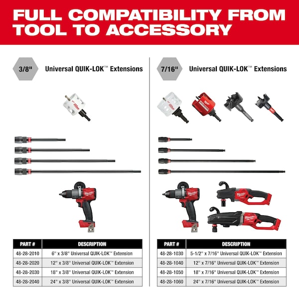 Milwaukee Tool Universal QUIK-LOK Extension 24" x 3/8 - 48-28-2040