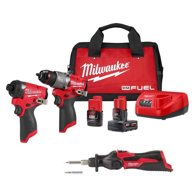 Kit combo inalámbrico sin escobillas Milwaukee M12 FUEL de 12 volts con taladro martillo y destornillador de impacto (2 herramientas) con soldadora M12 - 3497-22-2488-20