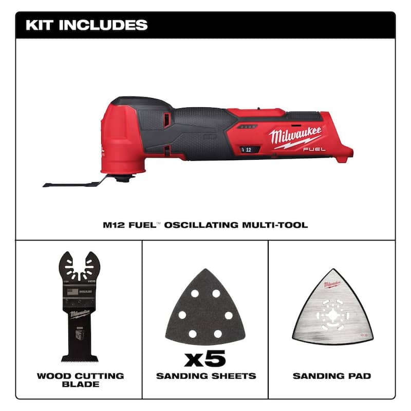 Milwaukee M12 FUEL 12-Volt Li-Ion Brushless Cordless Hammer Drill/Impact Driver Combo Kit (2 herramientas) con Multiherramienta Oscilante - 3497-22-2526-20