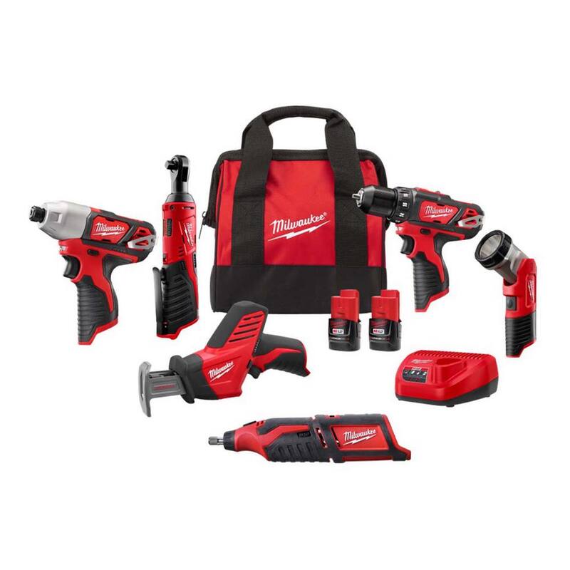 Juego combinado inalámbrico Milwaukee M12 de 12V de iones de litio (5 herramientas) con herramienta rotativa inalámbrica M12 de 12V de iones de litio - 2498-25H-2460-20