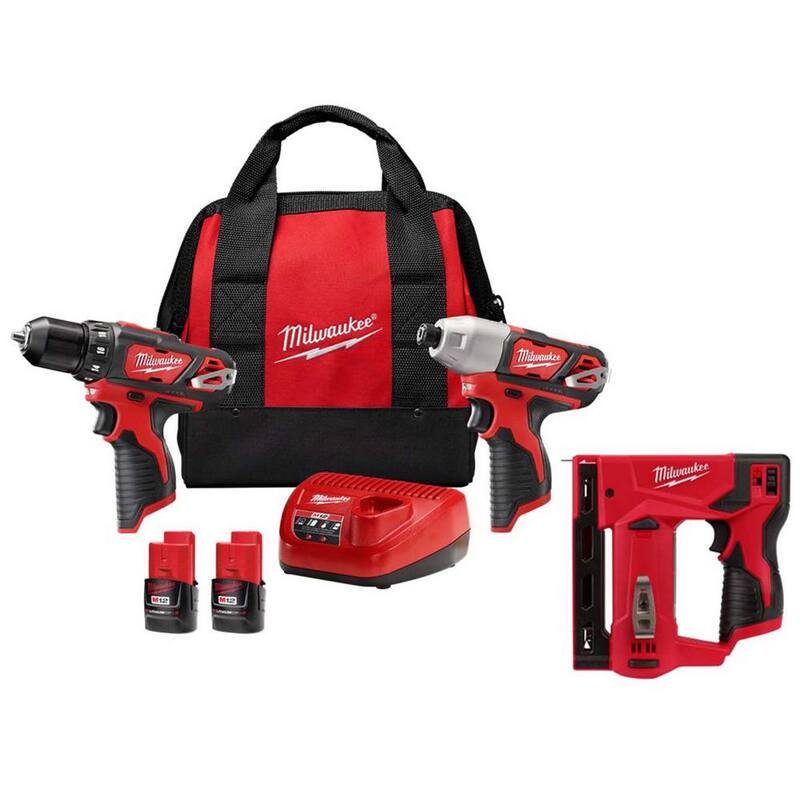 Milwaukee M12 Kit Combo de 2 herramientas inalámbricas de iones de litio de 12 voltios con engrapadora de corona de 3/8 de pulgada inalámbrica de iones de litio de 12 voltios - 2494-22-2447-20