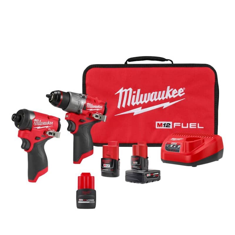 Milwaukee M12 FUEL 12V Lithium-Ion Brushless Cordless Hammer Drill and Impact Driver Combo Kit w/3 Batteries and Bag (2-Tool) - 3497-22-48-11-2425
Milwaukee M12 FUEL 12V Taladro percutor inalámbrico y destornillador de impacto con motor sin escobillas y combo de kit con 3 baterías y bolso (2 herramientas) - 3497-22-48-11-2425