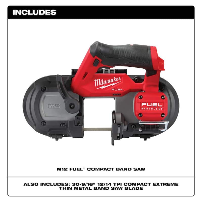 Milwaukee M12 FUEL Combo Kit de Taladro de Martillo/Atornillador de Impacto Inalámbrico sin escobillas de litio de 12 voltios (2 herramientas) con Sierra de Banda Subcompacta - 3497-22-2529-20