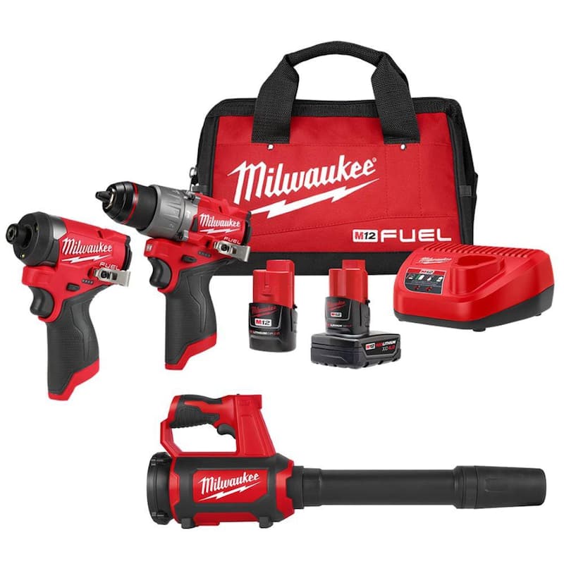 Milwaukee M12 FUEL 12-Volt Lithium-Ion Brushless Cordless Hammer Drill and Impact Driver Combo Kit with Compact Spot Blower - 3497-22-0852-20

Equipo Combo de Taladro Percutor Inalámbrico Milwaukee M12 FUEL de 12 Voltios con Motor sin Escobillas y de Impacto con Soplador Compacto de Mancha - 3497-22-0852-20