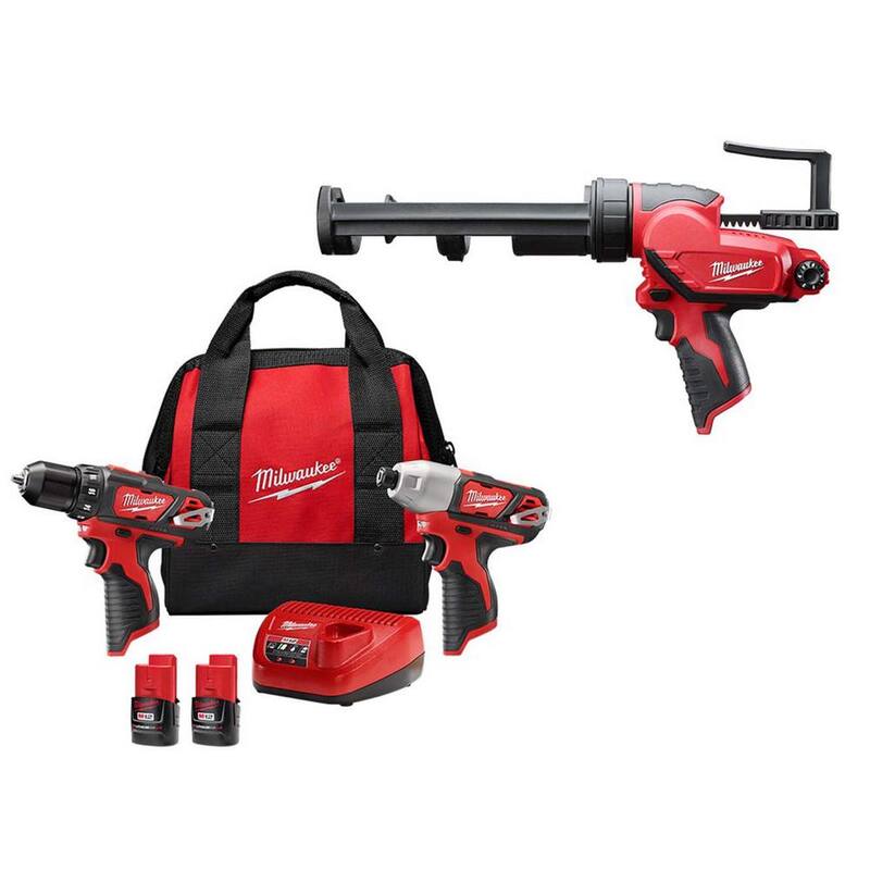 Milwaukee M12 12V Drill/Impact Combo Kit con dos baterías de 1.5Ah y pistola de adhesivo y calafateo de 10 oz. - 2494-22-2441-20
