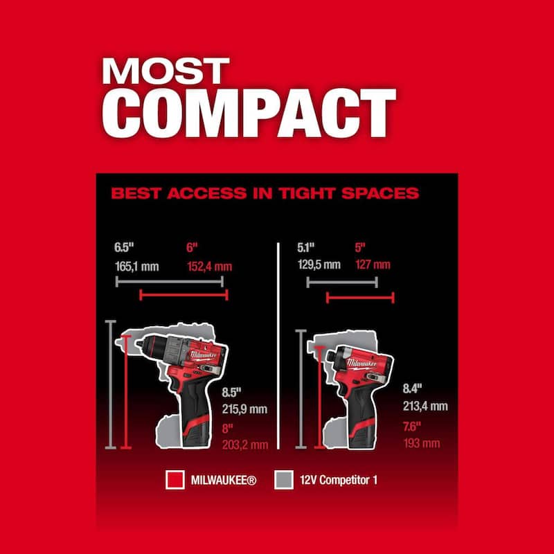 Kit de combo de taladro martillo/destornillador de impacto inalámbrico Milwaukee M12 FUEL de 12 voltios de ion de litio sin escobillas (2 herramientas) con multiherramienta y sierra de corte - 3497-22-2522-20-2526-20