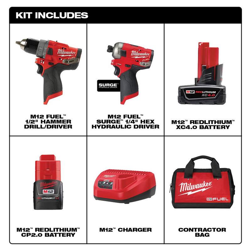 Juego combo de impacto y taladro inalámbrico Milwaukee M12 FUEL 12V con tecnología Brushless, baterías y estuche - 2582-22