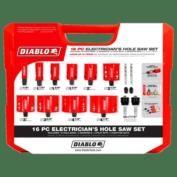 Diablo Bi-Metal Electrical Hole Saw Set, 16 pcs. - DHS16SEL