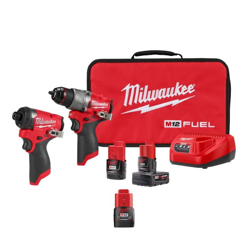 Milwaukee M12 Fuel 12-Volt Lithium-Ion Brushless Cordless Hammer Drill/Impact Driver Combo Kit más batería de 2.0 Ah - 3497-22-48-11-2420