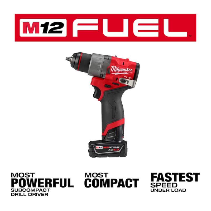 Milwaukee M12 Fuel 12-Volt Lithium-Ion Brushless Cordless Hammer Drill/Impact Driver Combo Kit más batería de 2.0 Ah - 3497-22-48-11-2420