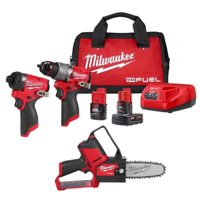 Milwaukee M12 FUEL 12-Volt Lithium-Ion Brushless Cordless Hammer Drill & Impact Driver Combo Kit con Sierra de Poda Hatchet M12 FUEL de 6 pulgadas - 3497-22-2527-20