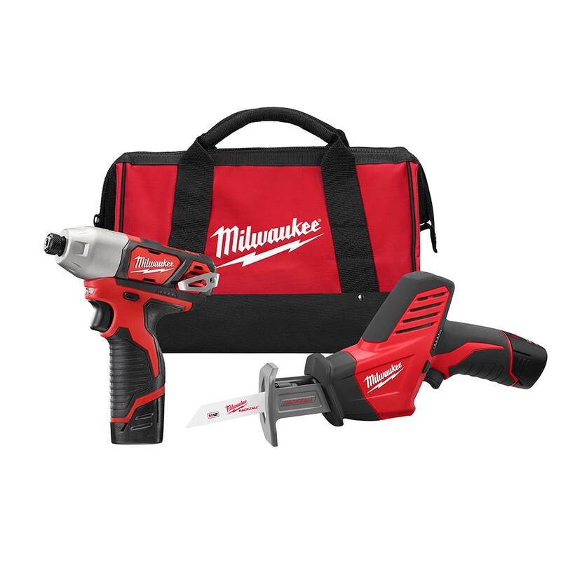 Juego combo Milwaukee M12 12V Inalámbrico de Impacto de Iones de Litio/HACKZALL (2 Herramientas) con Dos Baterías de 1.5 Ah, Cargador, Bolsa para Herramientas - 2491-22