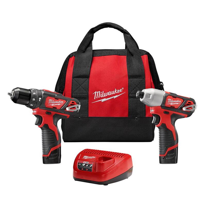 Juego combo de taladro percutor e impacto inalámbrico Milwaukee M12 12V de iones de litio (2 herramientas) con (2) baterías de 1.5Ah, cargador y estuche - 2497-22
