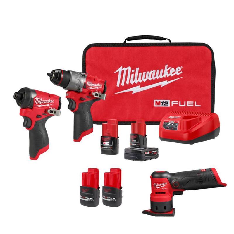 Milwaukee M12 FUEL Combo Kit de 2 herramientas inalámbricas de 12 voltios con M12 FUEL Lijadora de Detalle Orbital y (2) Baterías M12 HO 2.5 Ah - 3497-22-2531-20-48-11-2425-48-11-2425
