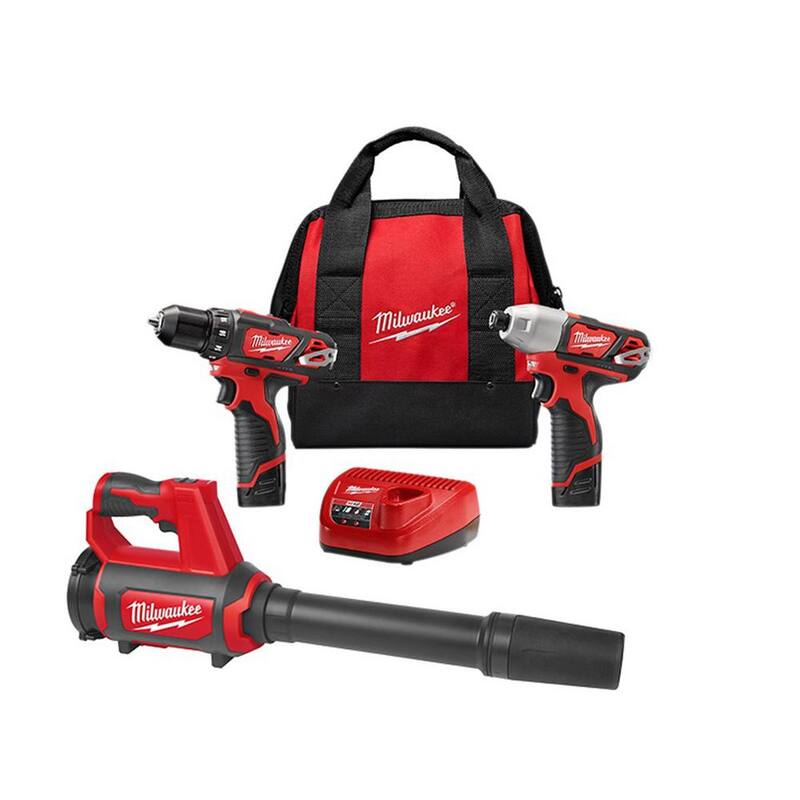 Kit combo de taladro/destornillador inalámbrico Milwaukee M12 12V de iones de litio con soplador de puntos compacto - 2494-22-0852-20.