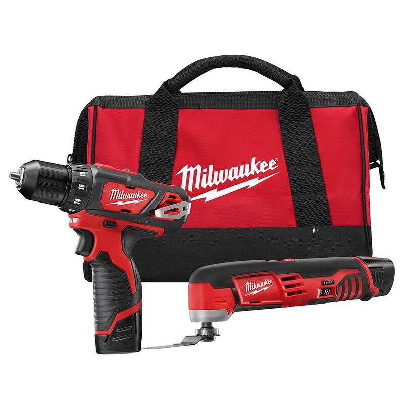 Milwaukee M12 12V Taladro inalámbrico de iones de litio/Kit Combo de herramienta múltiple (2 herramientas) con (2) baterías de 1.5 Ah y bolsa de herramientas - 2495-22