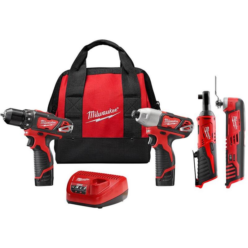 Juego combinado Milwaukee M12 12V Taladro/Atornillador de Impacto/Carraca inalámbrico de Iones de Litio (3 herramientas) con Multiherramienta Oscilante M12 - 2494-22-2457-20-2426-20