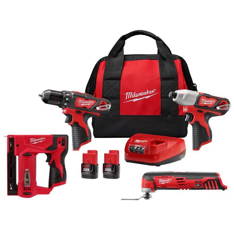 Kit combinado inalámbrico de 2 herramientas Milwaukee M12 de 12V con batería de iones de litio, incluye la herramienta oscilante M12 de 12 voltios y la grapadora de corona de 3/8 de pulgada M12 de 12 voltios - 2494-22-2426-20-2447-20.