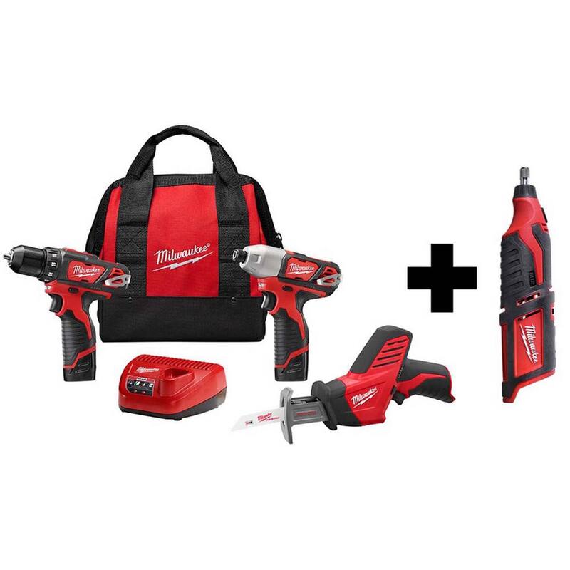 Milwaukee M12 Kit combinado inalámbrico de 12V de iones de litio (3 herramientas) con herramienta rotativa M12 - 2498-23-2460-20.