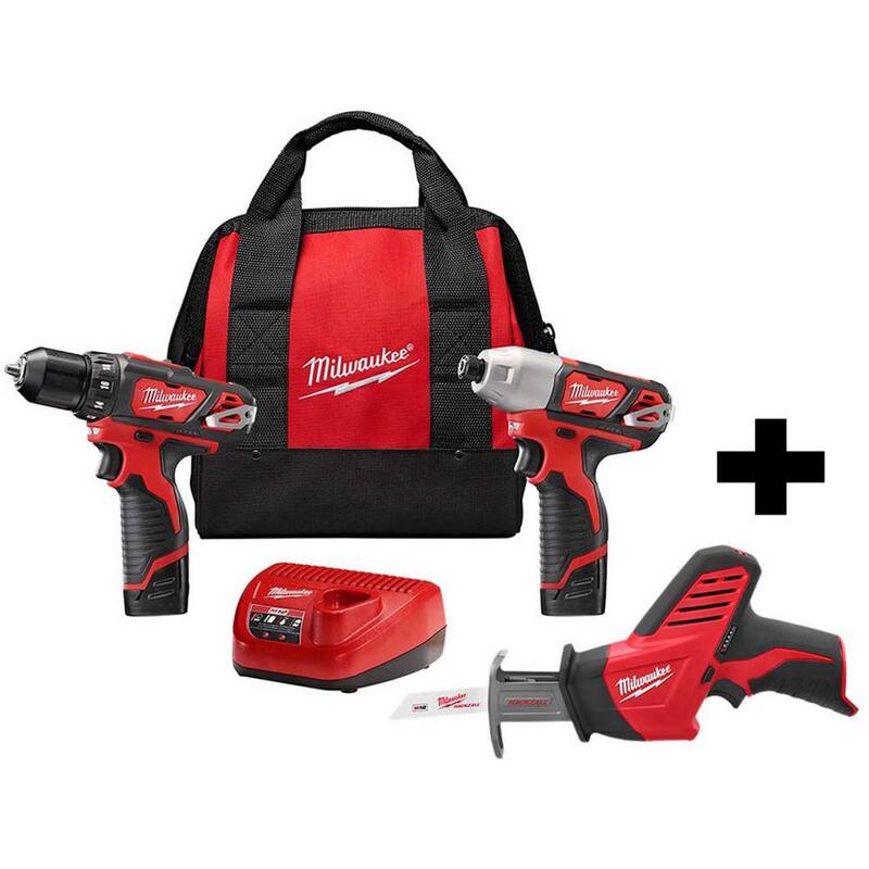 Milwaukee M12 12V Kit de Combo Taladro Inalámbrico de Iones de Litio/Atornillador de Impacto (2 herramientas) con Sierra Recíproca M12 HACKZALL - 2494-22-2420-20