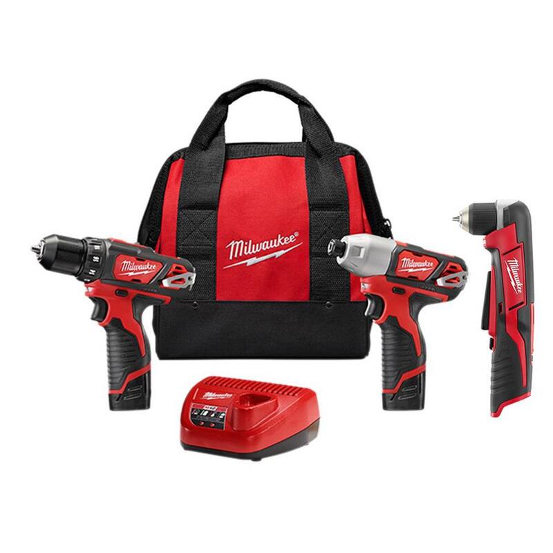 Milwaukee M12 12V Juego de Combo de Taladro Inalámbrico de Iones de Litio/Impacto (2 Herramientas) con Taladro Angular Derecho M12 de 3/8 pulgadas - 2494-22-2415-20