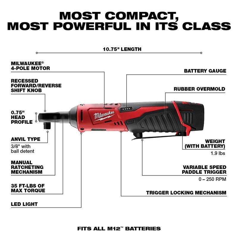 Kit Combinado Inalámbrico Milwaukee M12 de Iones de Litio de 12V (3 herramientas) con Llave de Trinquete de 3/8 de pulgada M12 - 2498-23-2457-20