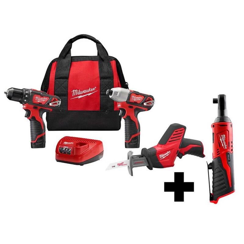 Kit Combinado Inalámbrico Milwaukee M12 de Iones de Litio de 12V (3 herramientas) con Llave de Trinquete de 3/8 de pulgada M12 - 2498-23-2457-20