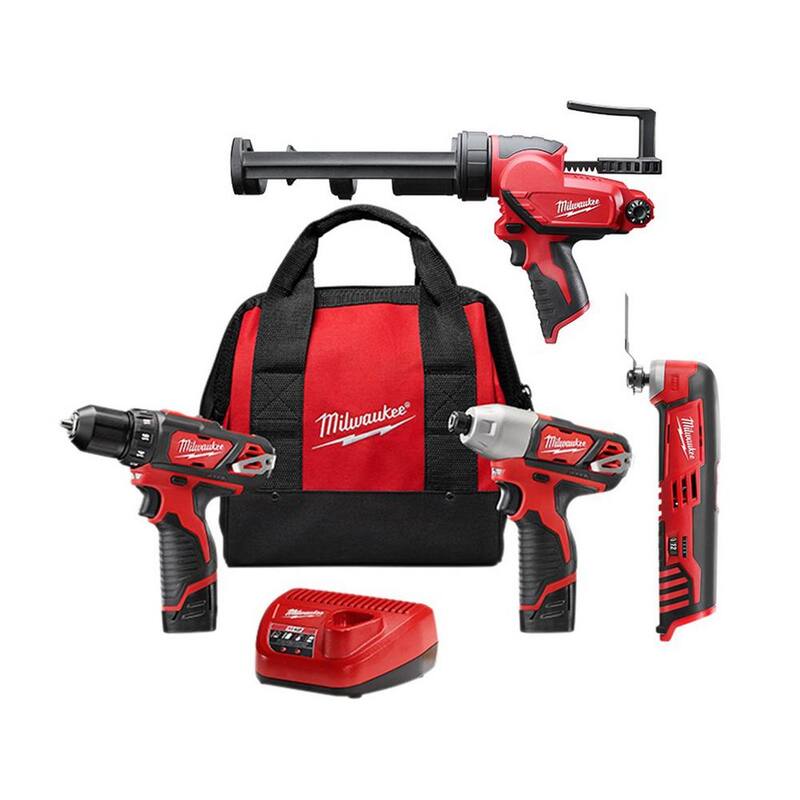 Juego de combo Milwaukee M12 12V de Taladro/Atornillador inalámbrico de iones de litio con Multi-Herramienta y Pistola de 10 oz. para Calafateo y Adhesivo - 2494-22-2426-20-2441-20
