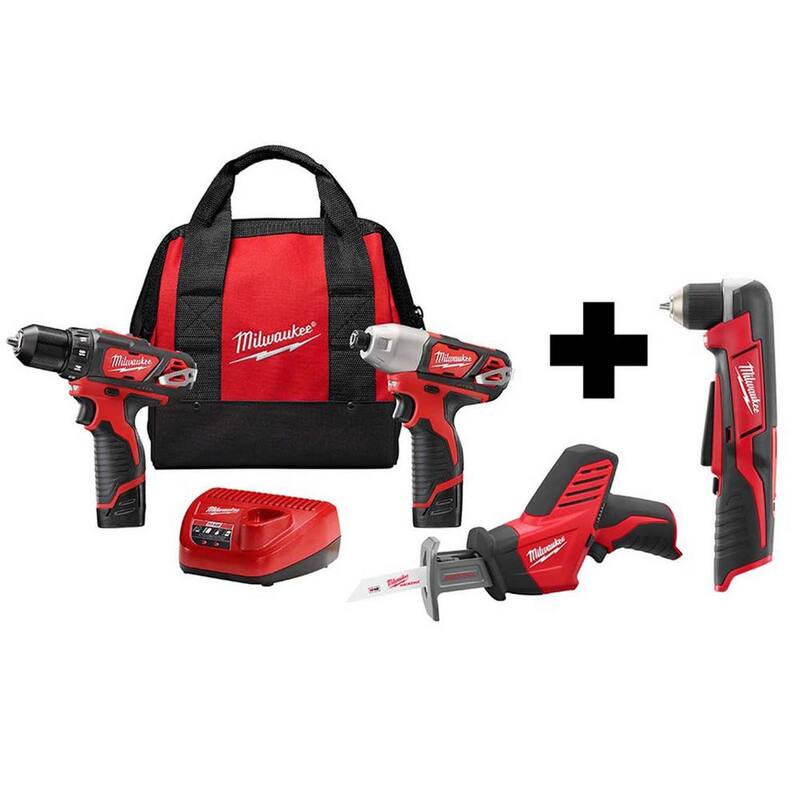 Milwaukee M12 12V Juego de herramientas inalámbricas de ion de litio (3 herramientas) con taladro de ángulo recto M12 - 2498-23-2415-20