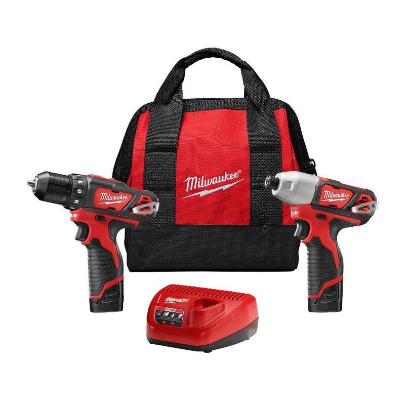 Juego combinado de taladro/inflador inalámbrico Milwaukee M12 12V de iones de litio (2 herramientas) con linterna LED inalámbrica M12 12V - 2494-22-2362-20