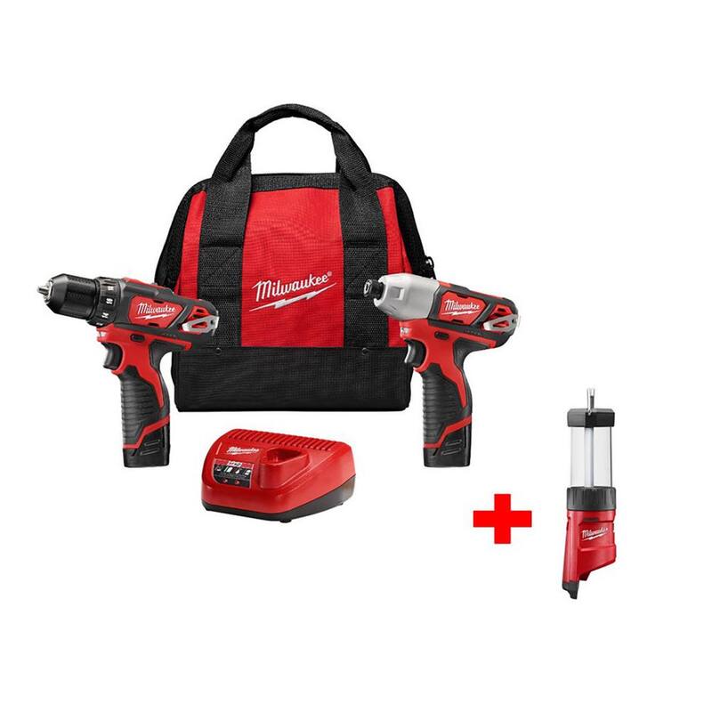 Juego combinado de taladro/inflador inalámbrico Milwaukee M12 12V de iones de litio (2 herramientas) con linterna LED inalámbrica M12 12V - 2494-22-2362-20
