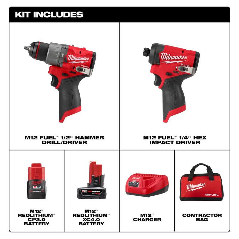 Milwaukee M12 FUEL 12-Volt Li-Ion Brushless Cordless Hammer Drill & Impact Driver Combo Kit w/2 Batteries & 3/8 in. Impact Wrench - 3497-22-2562-20

Kit combo de taladro percutor inalámbrico sin escobillas de 12 voltios y impacto con baterías y llave de impacto de 3/8 pulgadas - 3497-22-2562-20