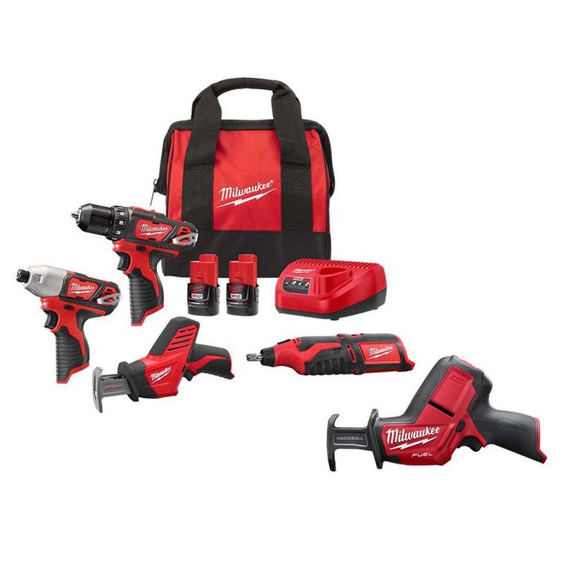 Milwaukee M12 12V Li-Ion Inalámbrico Combo de 4 herramientas con (2) baterías compactas de 1.5Ah y cargador y sierra recíproca HACKZALL - 2497-24H-2520-20.