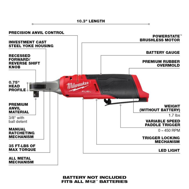 Juego de combo Milwaukee M12 FUEL 12V Li-Ion inalámbrico de 3/8 pulgadas Ratchet y 1/4 pulgadas Impact Driver (2 herramientas) con baterías, cargador y juego de bits - 3453-22HSR-48-32-4095.