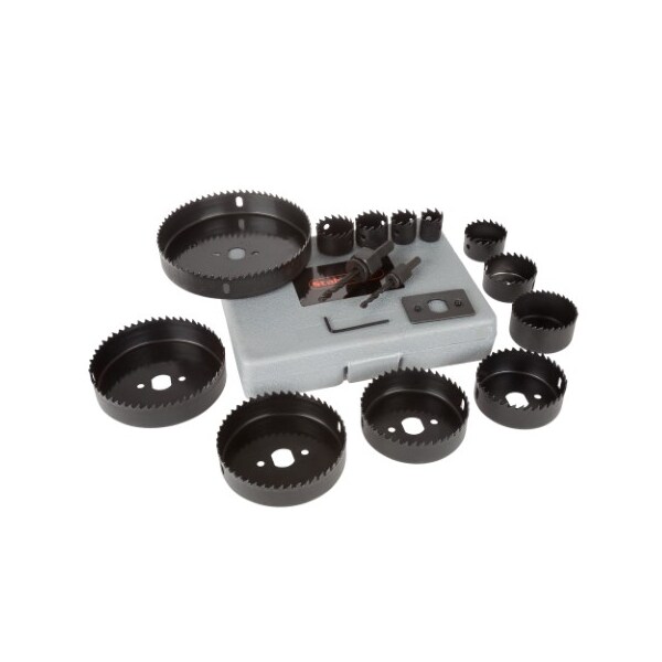 Fleming Supply Hole Saw Set 16 Piece Kit With 12 Saws (0.75"-5 Inch), Hex Key Wrench, Drive Plate and Storage Case - 140817QAD