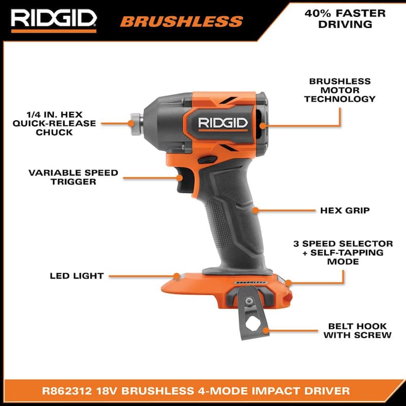 Juego de combinación de 2 herramientas RIDGID 18V Brushless con baterías de salida MAX de 6.0 Ah y 4.0 Ah, cargador y estuche rígido - R92082