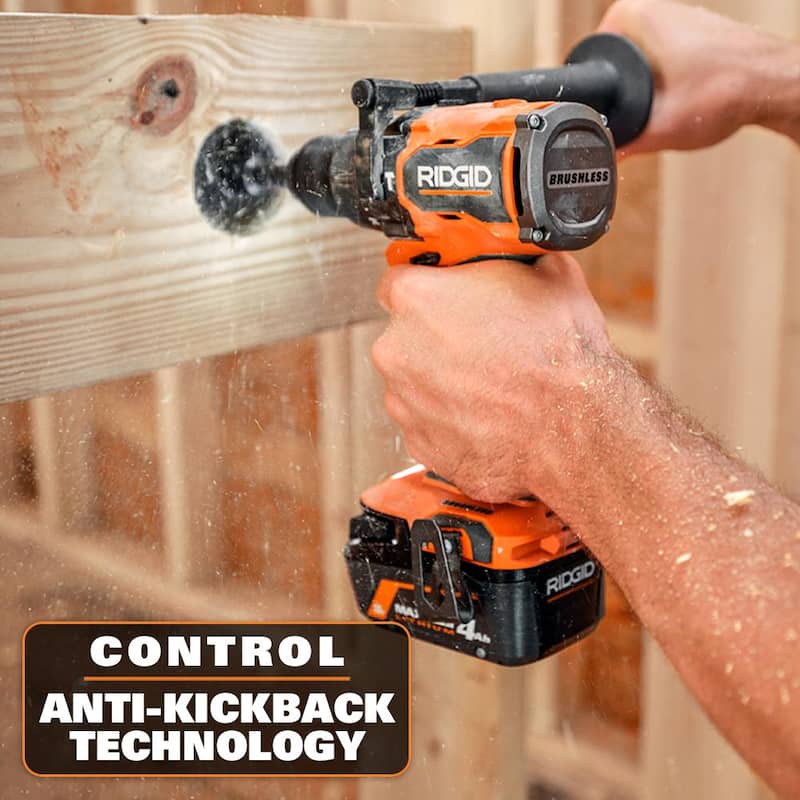 Juego de combinación de 2 herramientas RIDGID 18V Brushless con baterías de salida MAX de 6.0 Ah y 4.0 Ah, cargador y estuche rígido - R92082