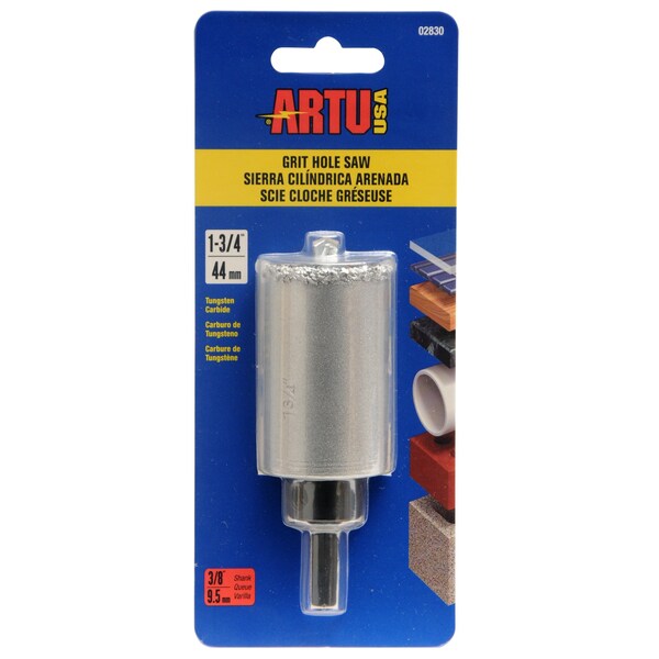 Artu 1-3/4" Tungsten Carbide Grit Hole Saw with Arbor/Pilot - 02830