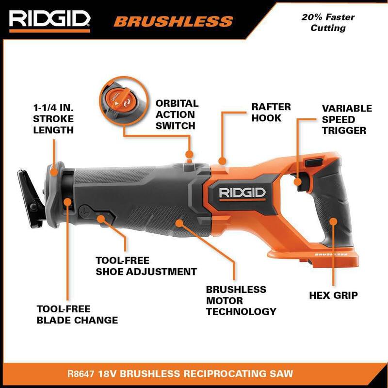 Juego de herramientas combo RIDGID 18V Brushless con sierra alternante y multiherramienta (Herramientas solamente) - R960261SB2N